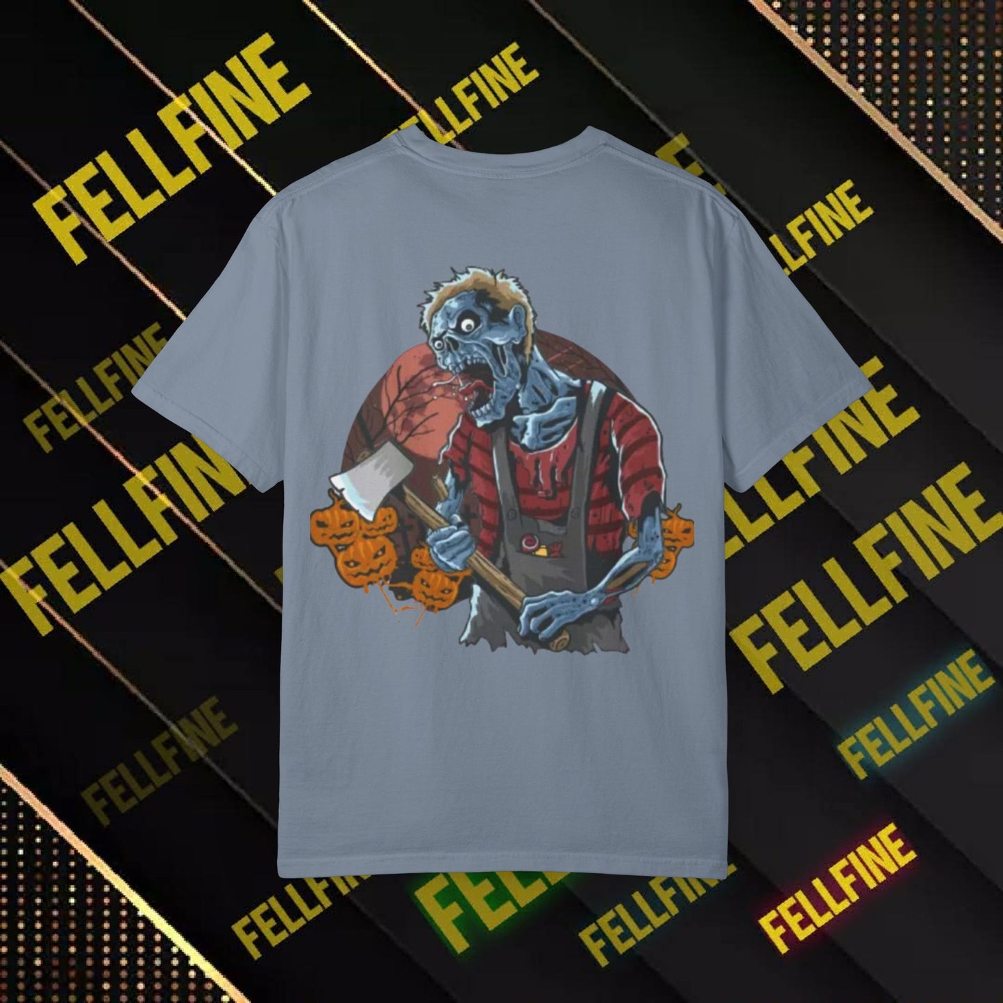 Zombie Lumberjack T-Shirt — Horror Graphic Tee with Axe & 'Fellfine' Design