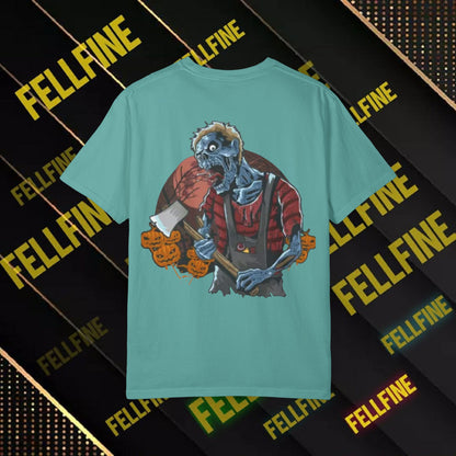 Zombie Lumberjack T-Shirt — Horror Graphic Tee with Axe & 'Fellfine' Design