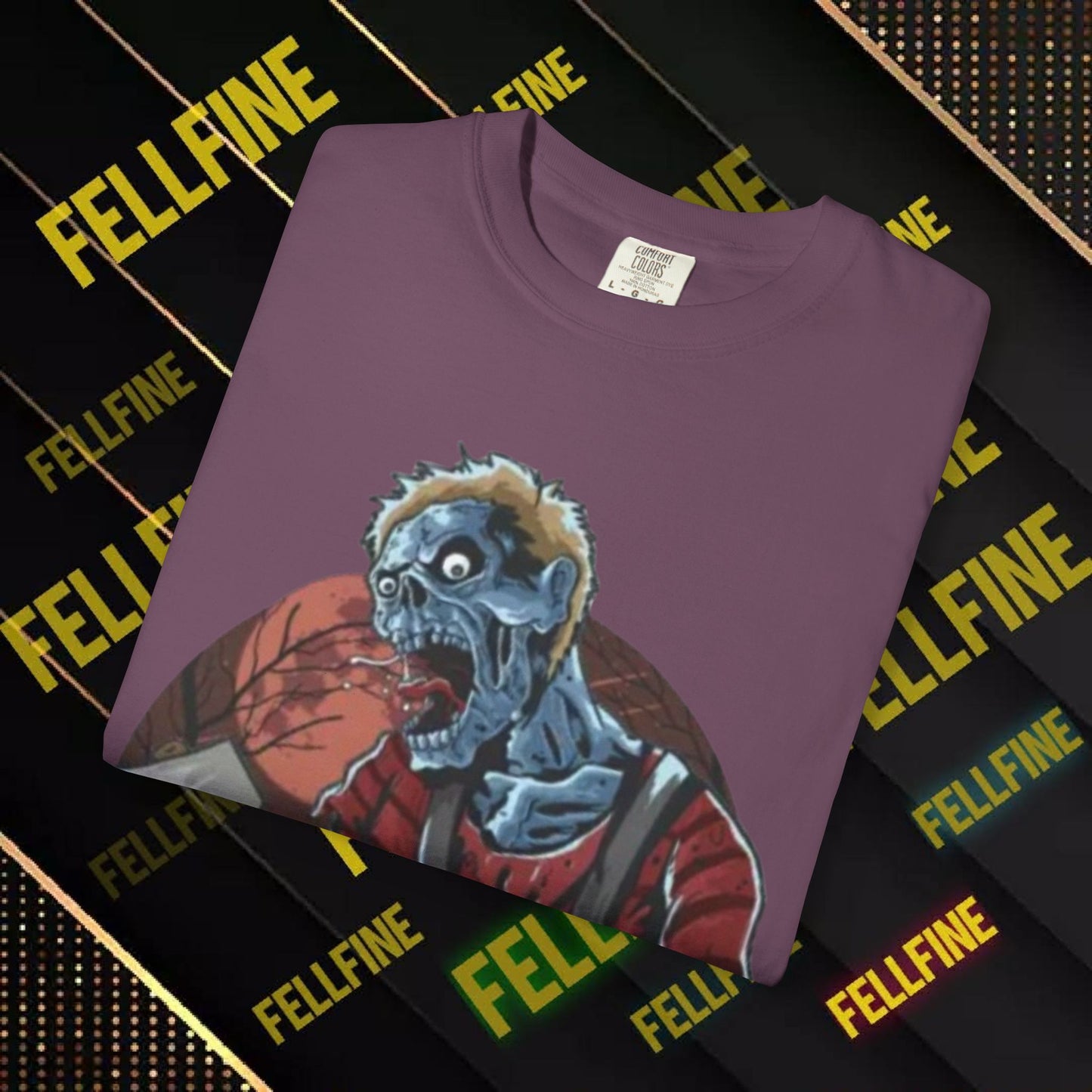 Zombie Lumberjack T-Shirt — Horror Graphic Tee with Axe & 'Fellfine' Design