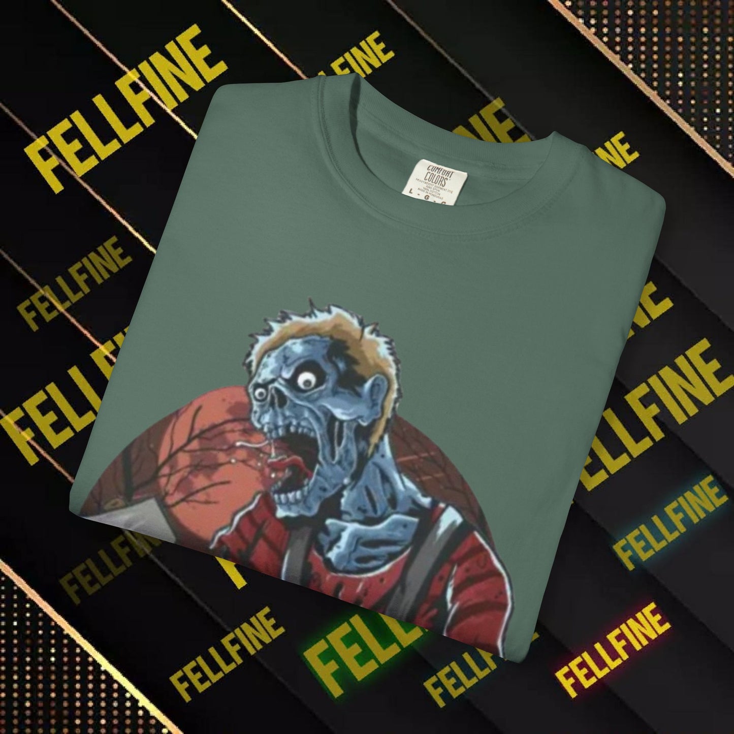 Zombie Lumberjack T-Shirt — Horror Graphic Tee with Axe & 'Fellfine' Design