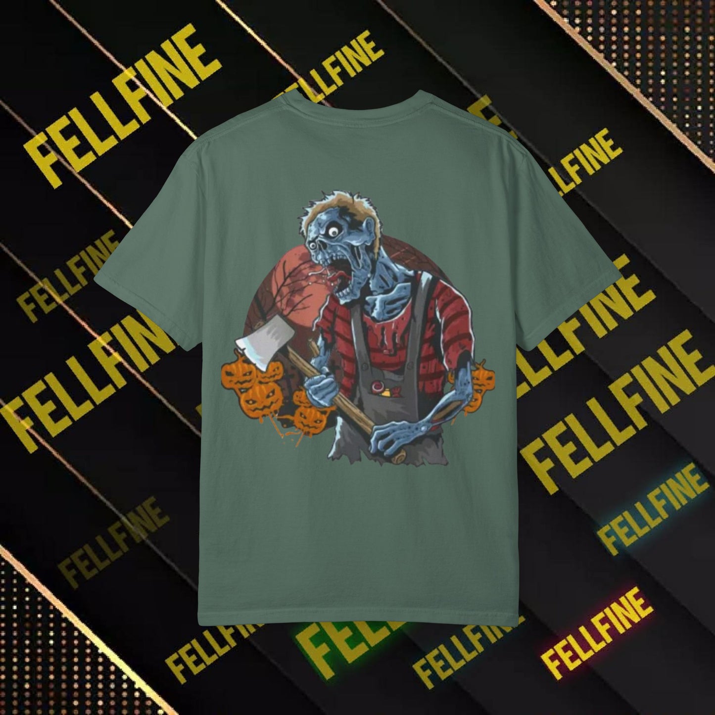 Zombie Lumberjack T-Shirt — Horror Graphic Tee with Axe & 'Fellfine' Design