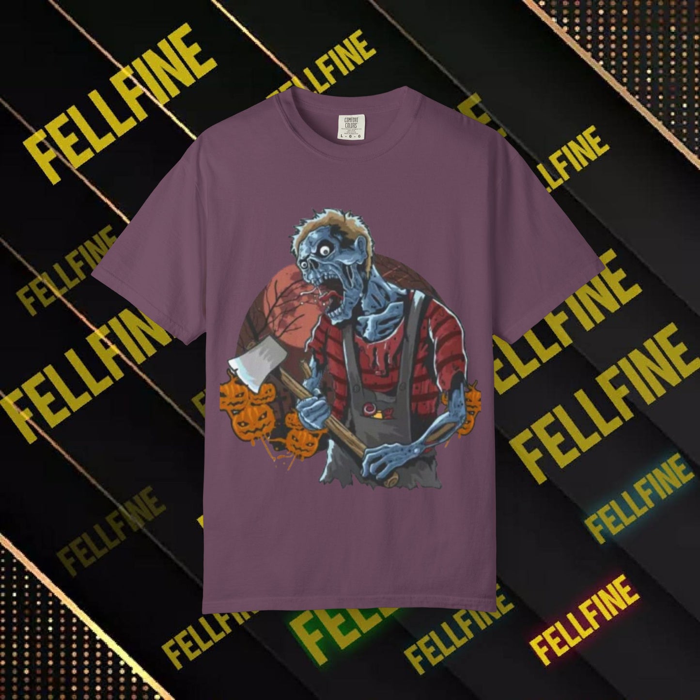 Zombie Lumberjack T-Shirt — Horror Graphic Tee with Axe & 'Fellfine' Design