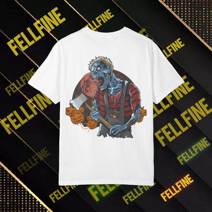 Zombie Lumberjack T-Shirt — Horror Graphic Tee with Axe & 'Fellfine' Design