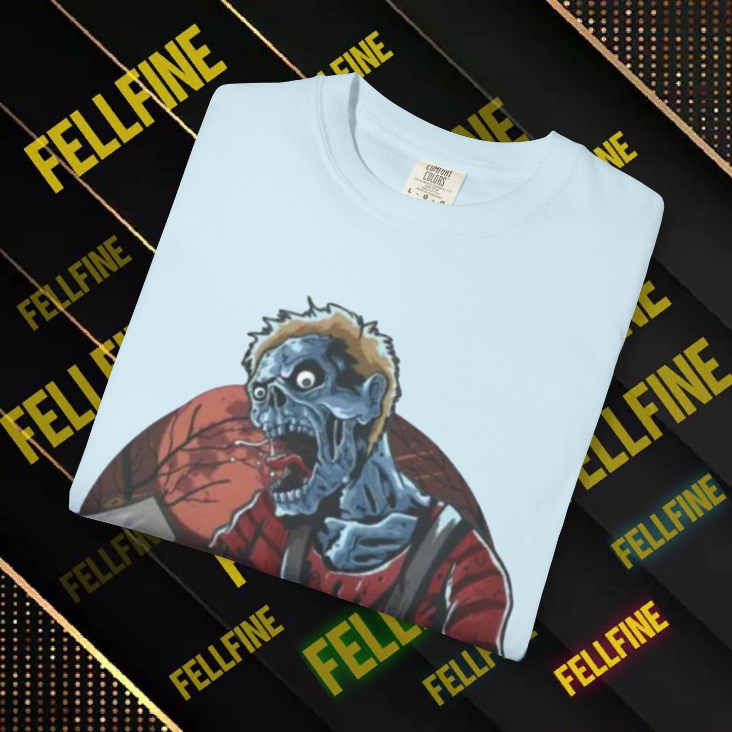 Zombie Lumberjack T-Shirt — Horror Graphic Tee with Axe & 'Fellfine' Design