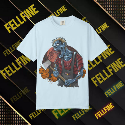 Zombie Lumberjack T-Shirt — Horror Graphic Tee with Axe & 'Fellfine' Design