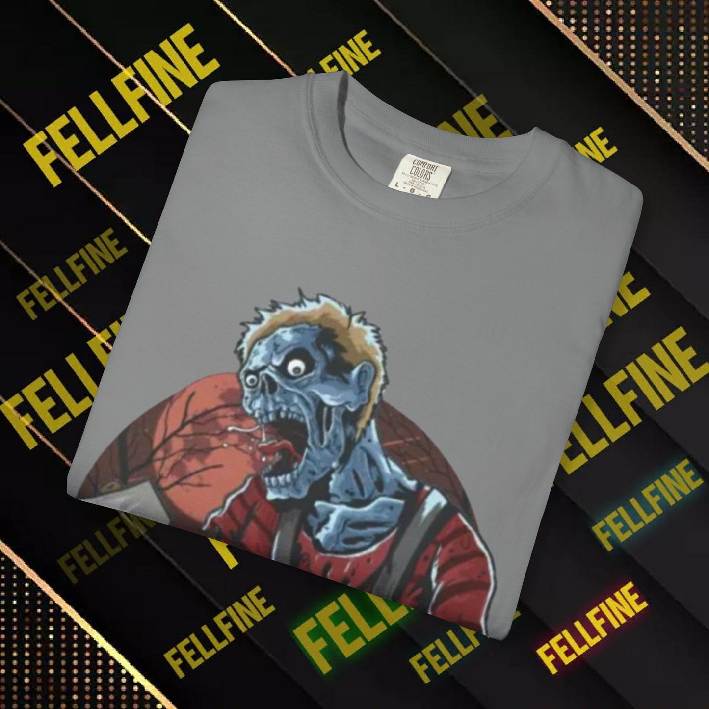 Zombie Lumberjack T-Shirt — Horror Graphic Tee with Axe & 'Fellfine' Design