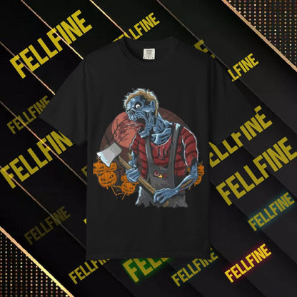 Zombie Lumberjack T-Shirt — Horror Graphic Tee with Axe & 'Fellfine' Design