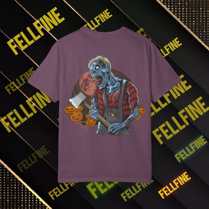 Zombie Lumberjack T-Shirt — Horror Graphic Tee with Axe & 'Fellfine' Design