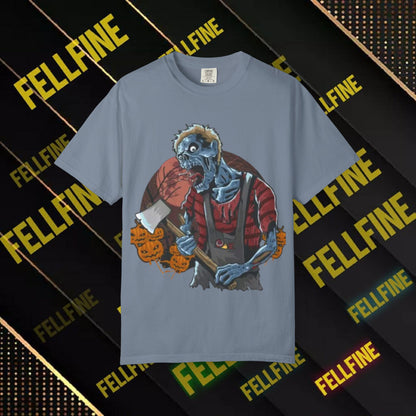 Zombie Lumberjack T-Shirt — Horror Graphic Tee with Axe & 'Fellfine' Design