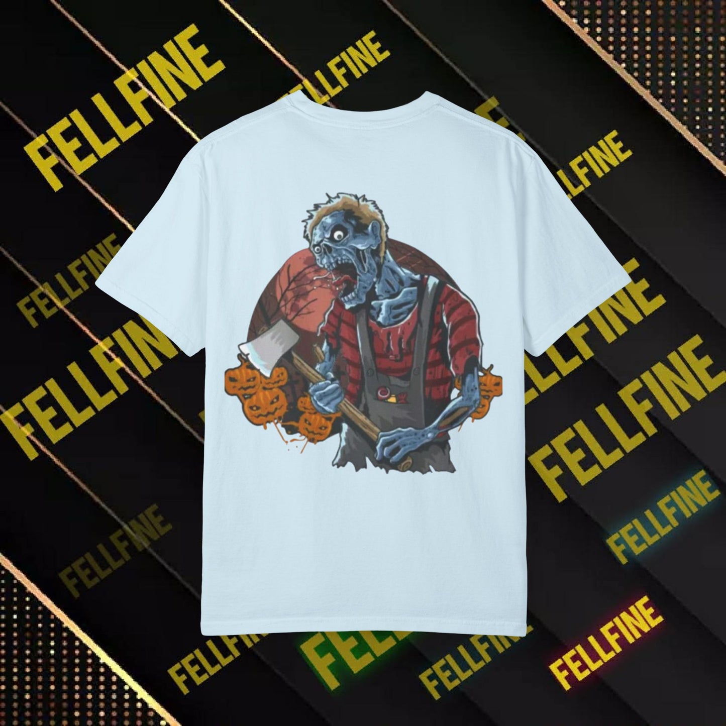 Zombie Lumberjack T-Shirt — Horror Graphic Tee with Axe & 'Fellfine' Design