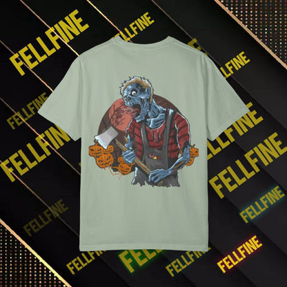 Zombie Lumberjack T-Shirt — Horror Graphic Tee with Axe & 'Fellfine' Design