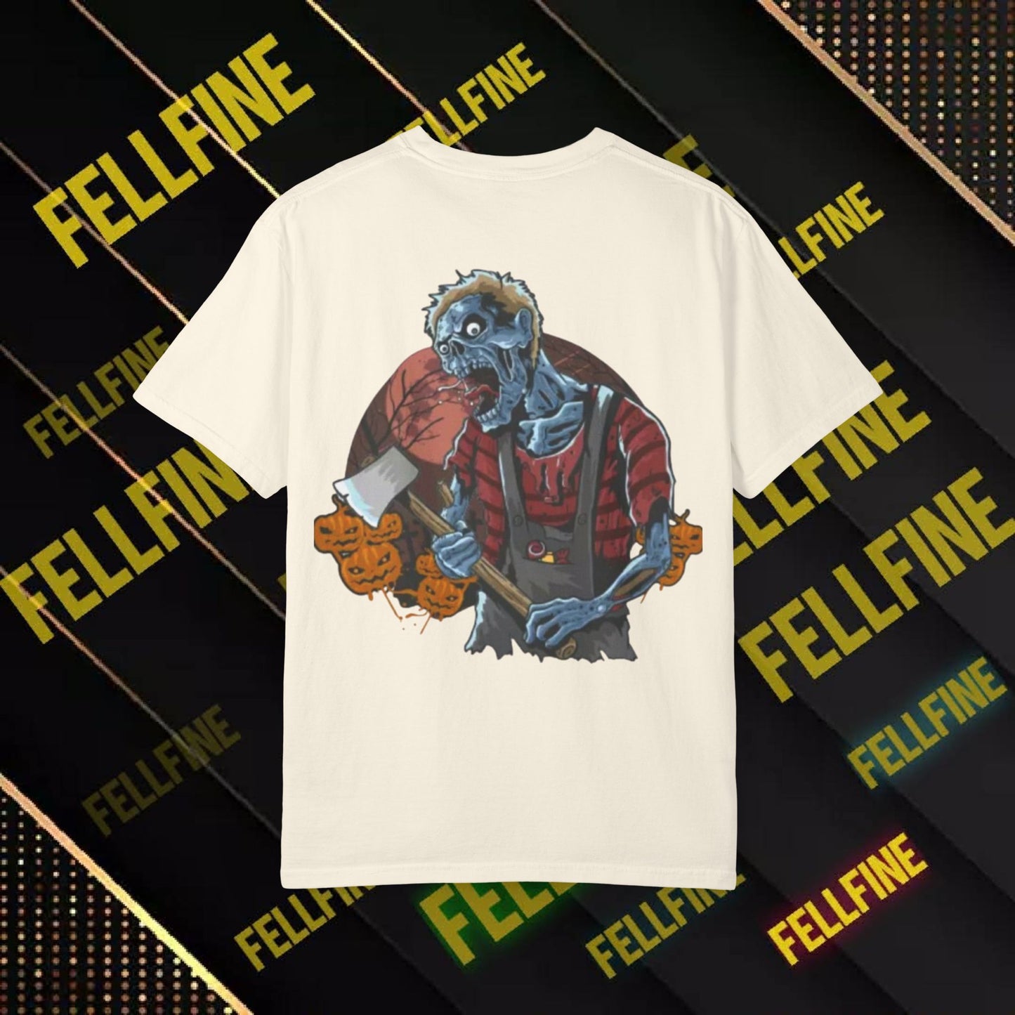 Zombie Lumberjack T-Shirt — Horror Graphic Tee with Axe & 'Fellfine' Design