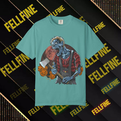 Zombie Lumberjack T-Shirt — Horror Graphic Tee with Axe & 'Fellfine' Design